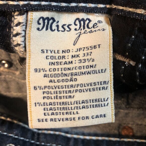Miss Me Signature Straight Jeans Sz 26 X 33 Blue Denim Low Rise Embellished - Picture 11 of 12